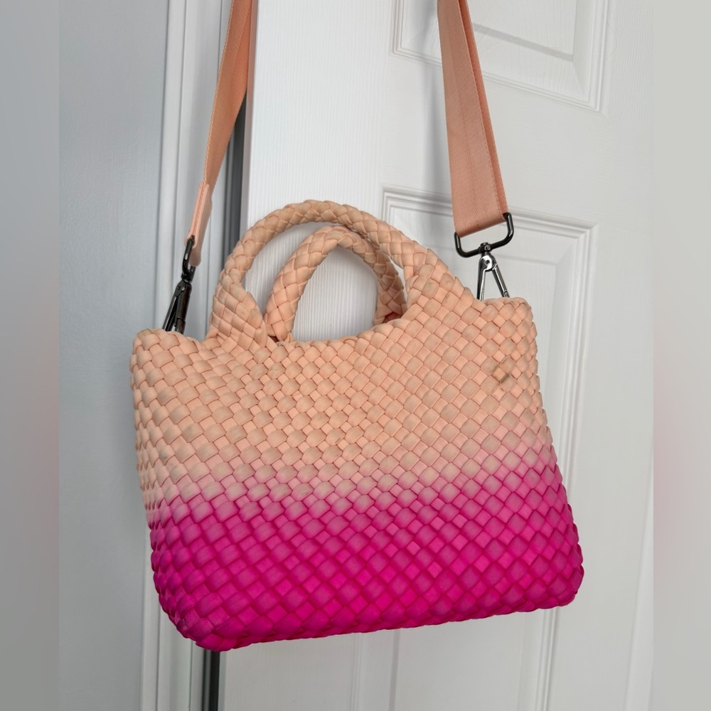 Naghedi St Barths • Small Pink Ombré Tote Bag Woven With Pouch.